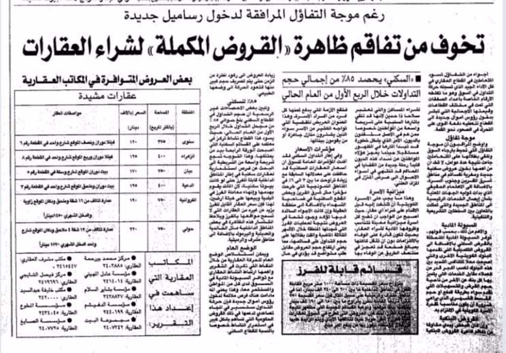 صورة تخوف من تفاقم ظاهرة ((القروض المكملة)) لشراء العقارات