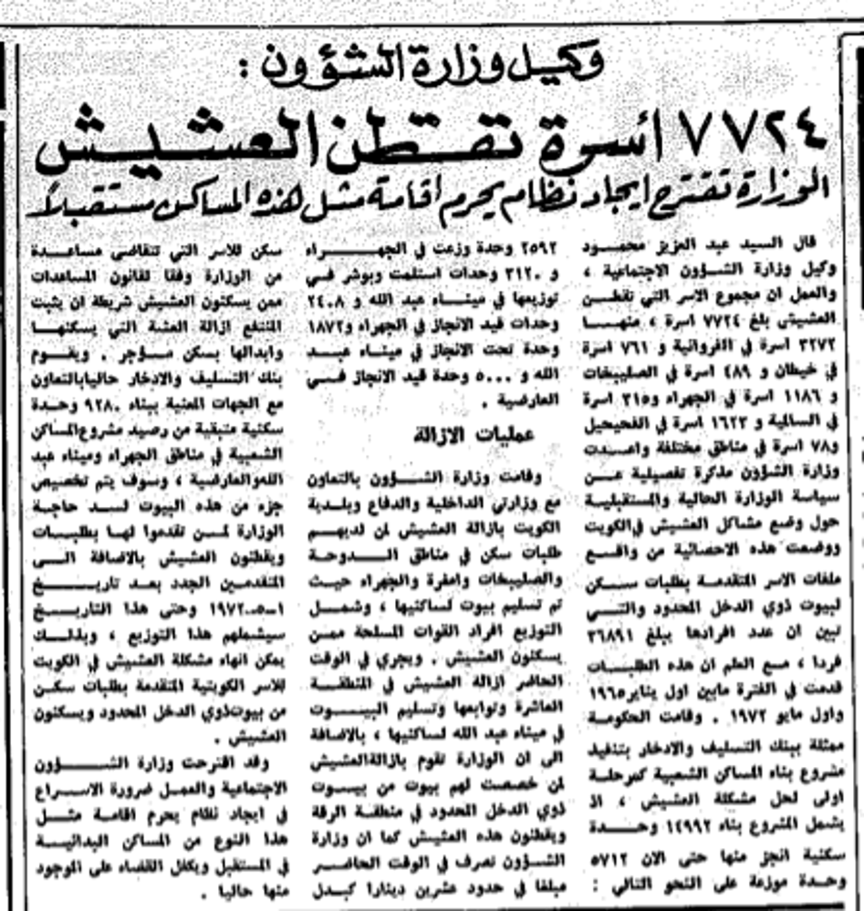 صورة وكيل وزارة الشؤون : 7724 اسرة تقطن فى (( العشيش))