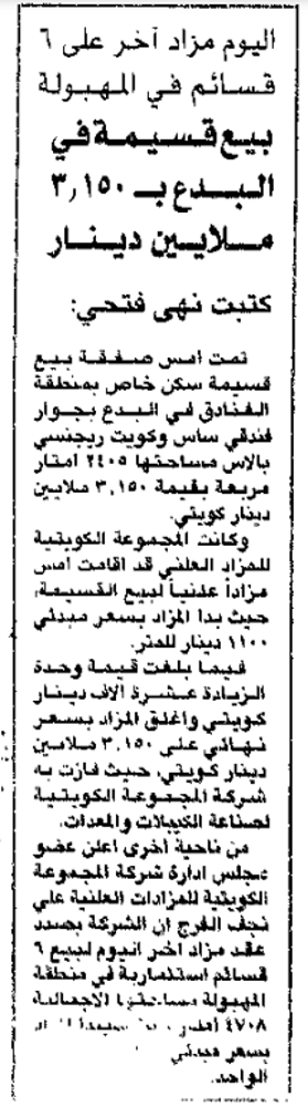 Picture of اليوم مزاد آخر على 6 قسائم في المهبولة بيع قسيمة في البدع بـ 150 .3 ملايين دينار