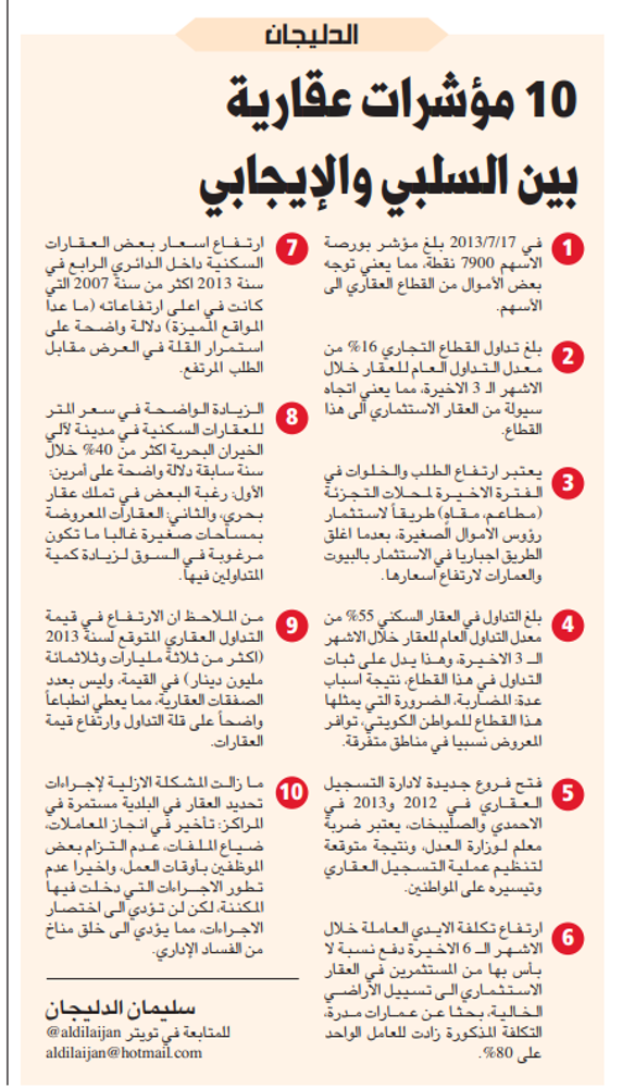 صورة الدليجان .. 10 مؤشرات عقارية بين السلبي والإيجابي