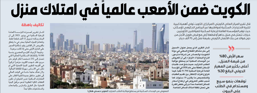 صورة «المركز»: الكويت ضمن الأصعب عالمياً في امتلاك منزل