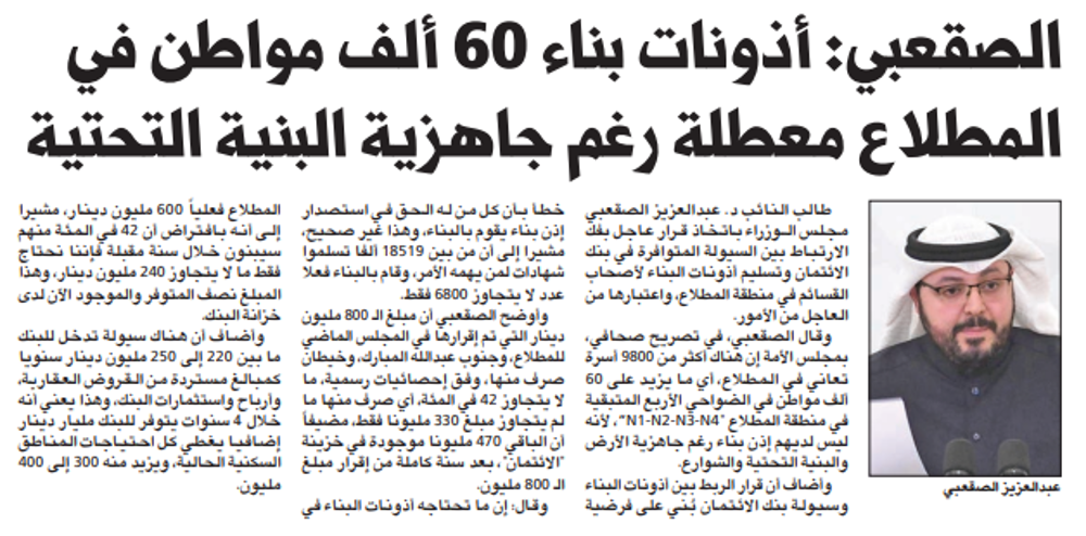 صورة د. عبدالعزيز الصقعبي: أذونات بناء 60 ألف مواطن في المطلاع معطلة رغم جاهزية البنية التحتية
