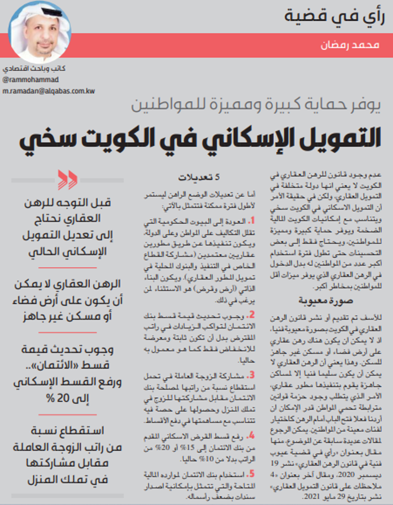 صورة التمويل الإسكاني في الكويت سخي