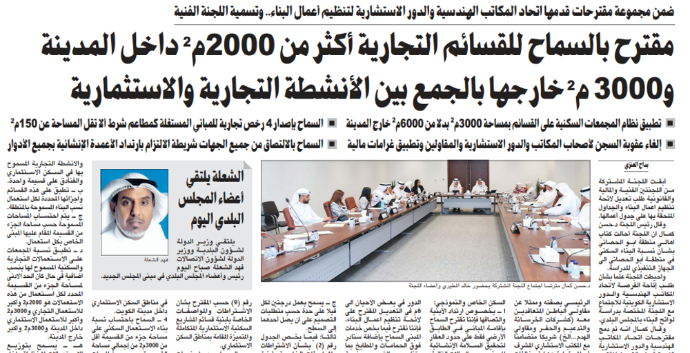صورة مقترح بالسماح للقسائم التجارية أكثر من 2000م2 داخل المدينة و3000 م2 خارجها بالجمع بين الأنشطة التجارية والاستثمارية