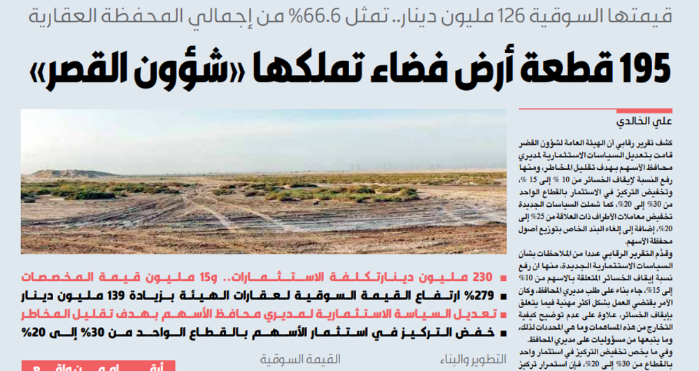 صورة 195 قطعة أرض فضاء تملكها «شؤون القصر»