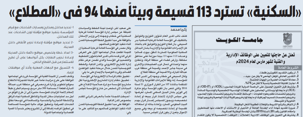 صورة السكنية تسترد 113 قسيمة وبيتا منها 94 فى المطلاع
