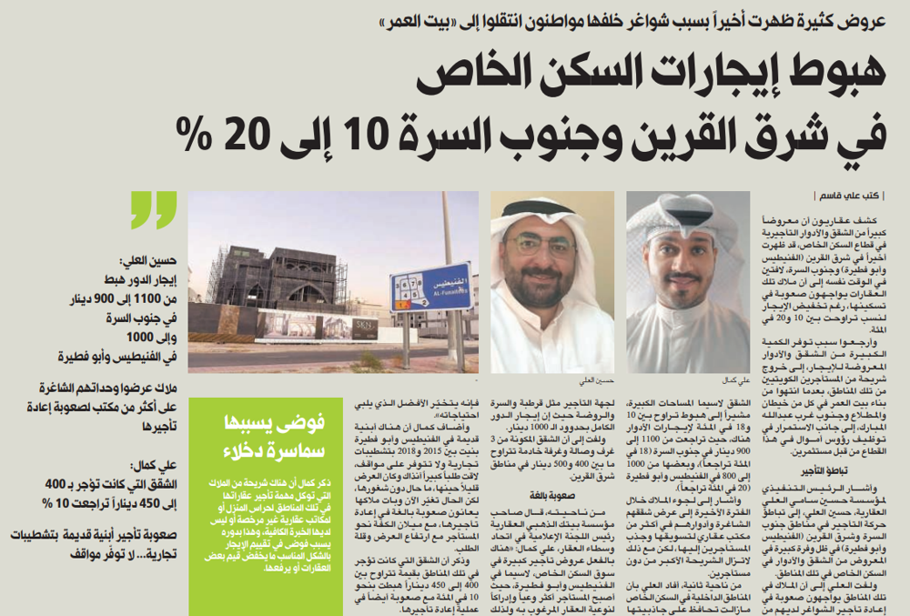 صورة هبوط إيجارات السكن الخاص في شرق القرين وجنوب السرة 10 إلى 20 في المئة