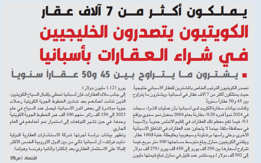 صورة الكويتيون يملكون أكثر من 7000 عقار في إسبانيا