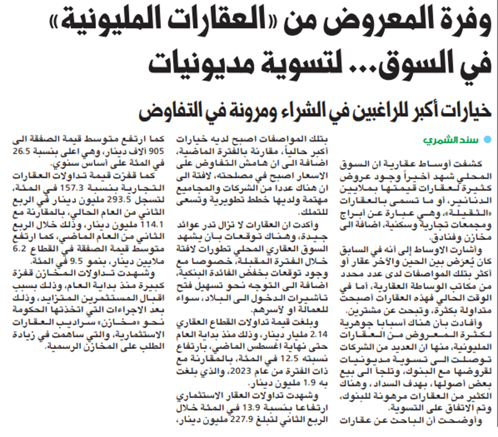 صورة وفرة المعروض من «العقارات المليونية» في السوق... لتسوية مديونيات