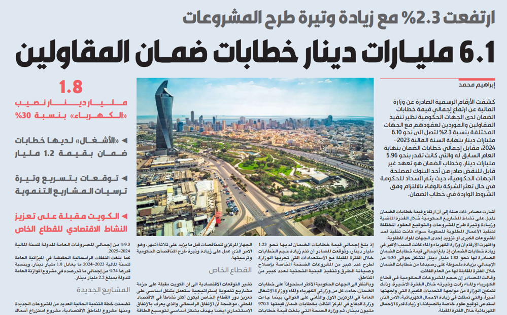 صورة 6.1 مليارات دينار خطابات ضمان المقاولين