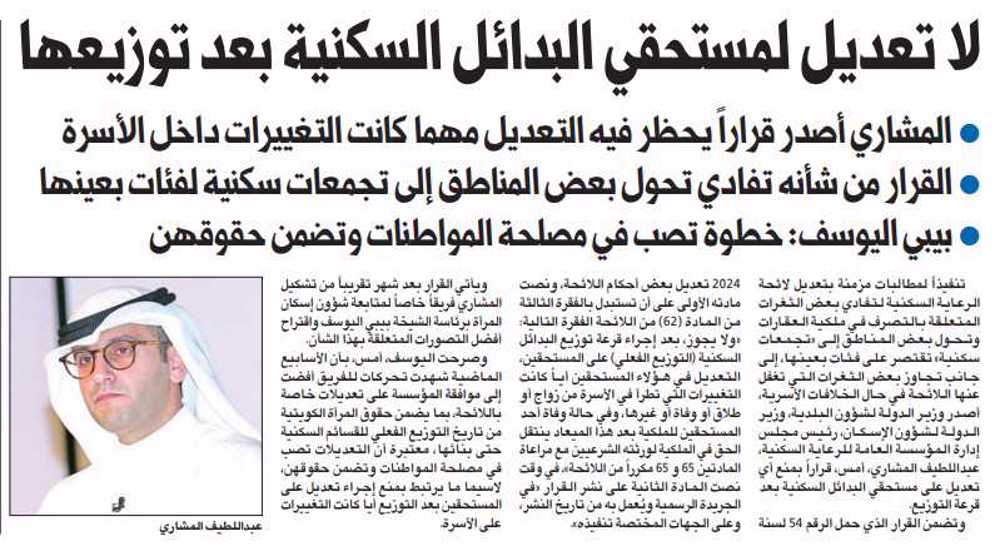 صورة لا تعديل لمستحقي البدائل السكنية بعد توزيعها