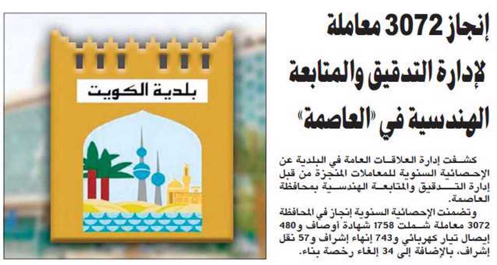 صورة إنجاز 3072 معاملة لإدارة التدقيق والمتابعة الهندسية في «العاصمة»