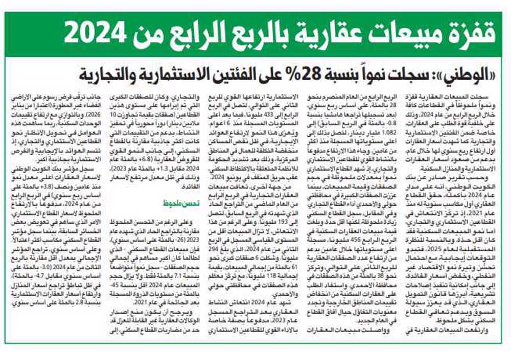 صورة قفزة مبيعات عقارية بالربع الرابع من 2024