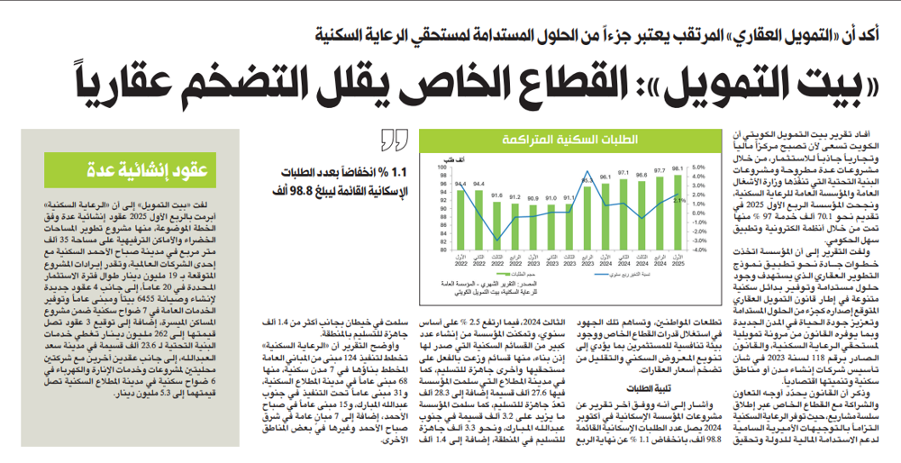 Picture of «بيت التمويل»: القطاع الخاص يقلل التضخم عقارياً