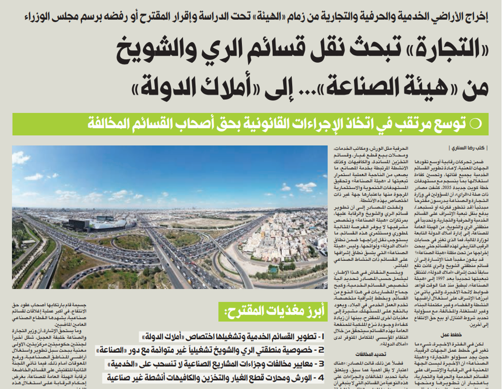 Picture of «التجارة» تبحث نقل قسائم الري والشويخ من «هيئة الصناعة»... إلى «أملاك الدولة»
