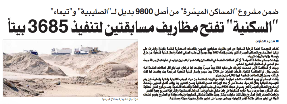 Picture of "السكنية" تفتح مظاريف مسابقتين لتنفيذ 3685 بيتاً