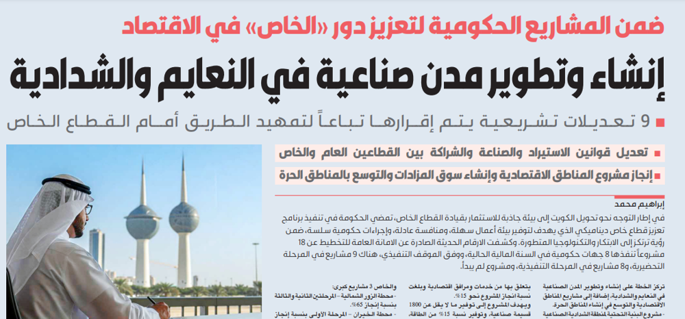 صورة 18 مشروعاً حكومياً لتعزيز دور القطاع الخاص في الاقتصاد